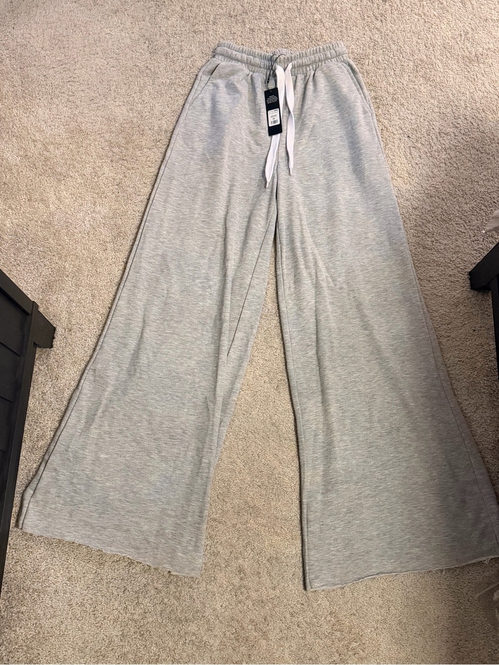 Gray Wide-Leg Sweatpants with Drawstring Waist